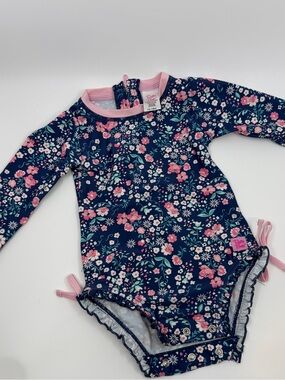 RuffleButts Floral Rash Guard Swimsuit 12-18M Long Sleeve